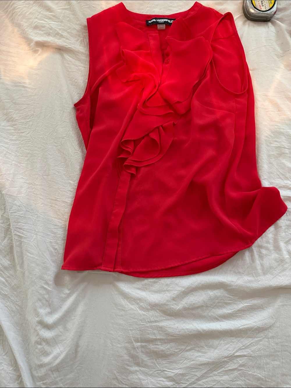 Karl Lagerfeld Bright Red Ruffle Front Sleeveless Blouse